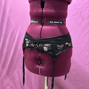 NOIR  Black and Pink Lace garter belt NWT
